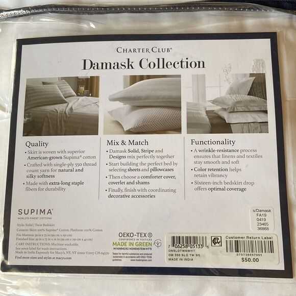 Charter Club Damask 100% Supima
Cotton 550 Thread Count Bedskirt, Twin, - Picture 7 of 7
